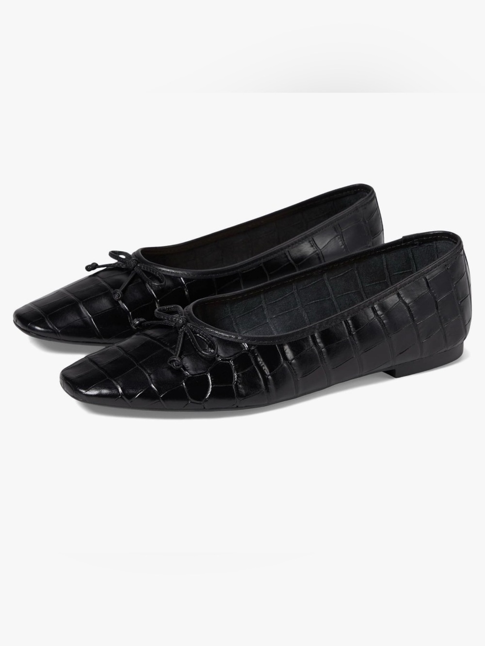 Schutz Arissa Black Croc-Embossed Leather Ballet Flats. Women’s 8.5